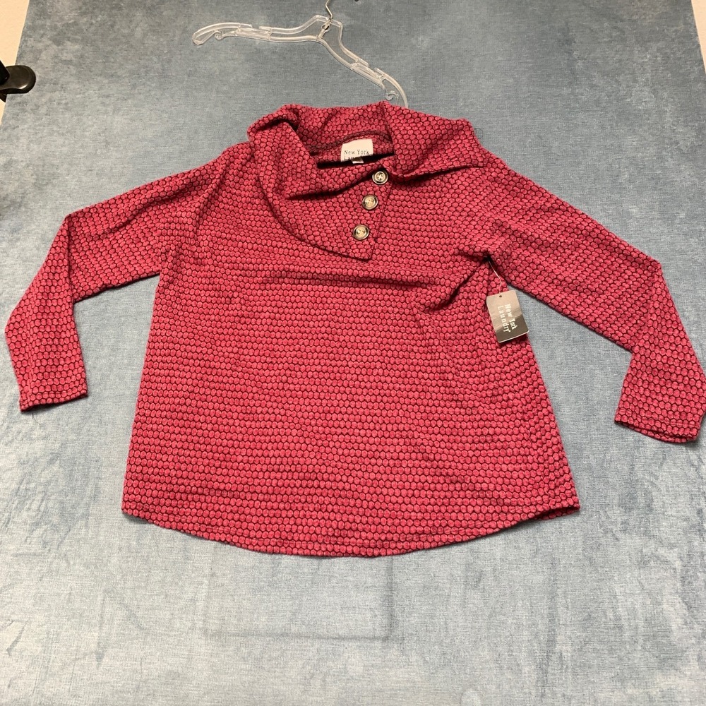 New York Laundry Sweater Womens 1X Red Black Honeycomb Cowl Neck Long Sleeve